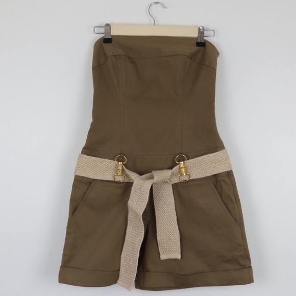 Safari Khaki Strapless Romper - Picture 1 of 8